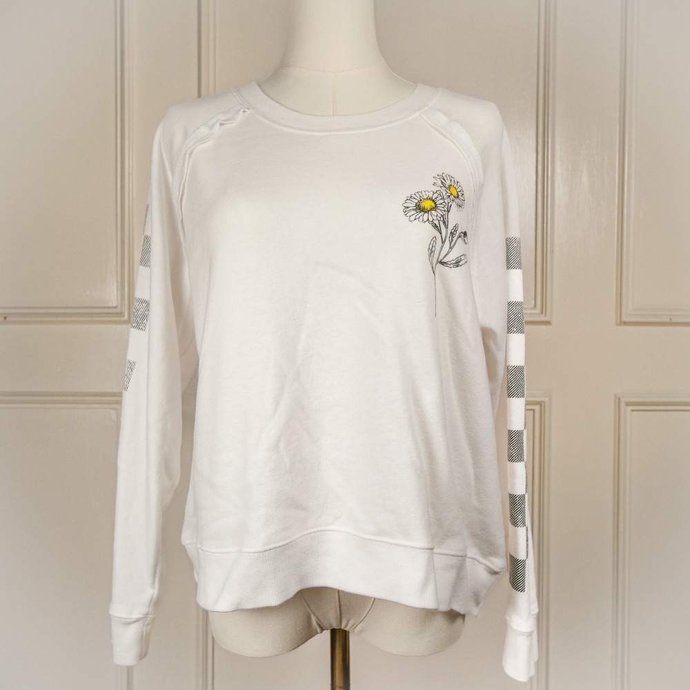 Grayson Threads Sweatshirt Womens Daisy Graphic Checkerboard XL White